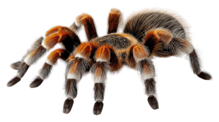 Mexican Redknee Tarantula Portrait: An evocative image showcases the striking features of a Mexican Redknee Tarantula, its distinctive orange and black markings set against an uncluttered backdrop.