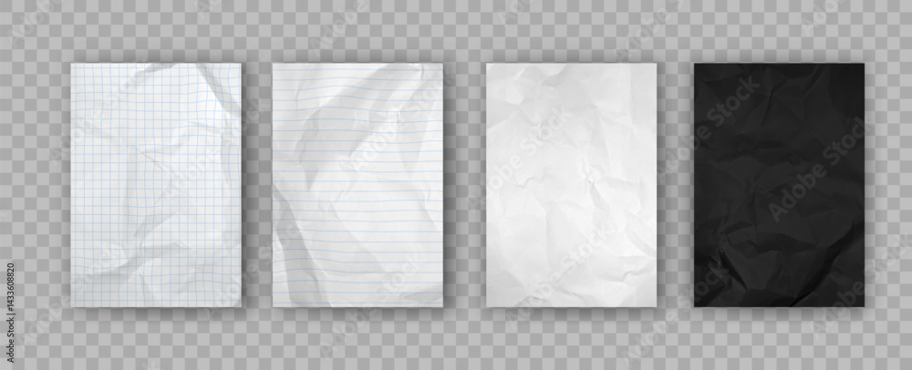 Poster crumpled notebook papers. crumpled paper texture for flyers and posters. black, white and notebook s