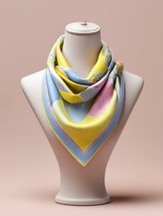 bandana mockup A stylish silk scarf draped elegantly on a mannequin. The scarf features playful colors and patterns, perfect for adding a touch of elegance to any outfit. bandana mockup bandana mockup