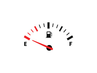 Empty indicator Fuel, Set Fuel indicators Icons. Fuel gauge with warning to indicate low fuel level, Vector of classic gas tank indicator on car dashboard panel. isolated on white backgroud.