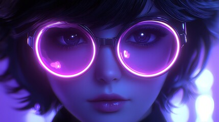 Cyberpunk Girl with Neon Glasses: Digital Art