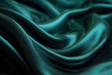 Fototapeta premium Luxurious teal satin fabric, elegantly draped and shimmering. Rich, deep teal color with soft folds and curves.