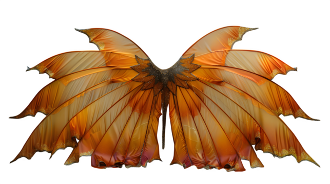 Dragon-wing shaped shawl with shimmering detail, costume accessory, flat spread display  