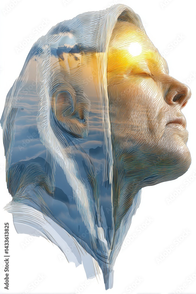 Poster captivating abstract representation of a figure embracing light and nature during the winter solstic