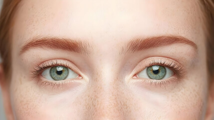 Obraz premium Close up Portrait of a Young Woman with Glitter Makeup and Green Eyes in Studio Lighting