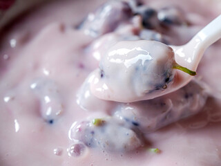 Macro texture of Tasty fruit yogurt background