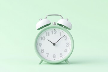 Mint green alarm clock on pastel background