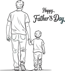 Father's Day Line Art Hand Drawn Vector Illustration of Father and Son, Parents and child. Father's Day Greeting Poster. Banner or flyer design.
