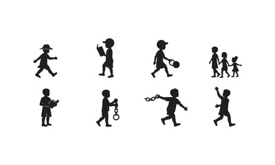 Children's Activities Silhouettes Vector Set