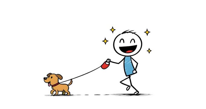 Joyful Stroll: Stick Figure and Dog Walking in Harmony