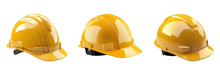 Set of Yellow Hard Hats for Construction Safety Isolated on Transparent Background