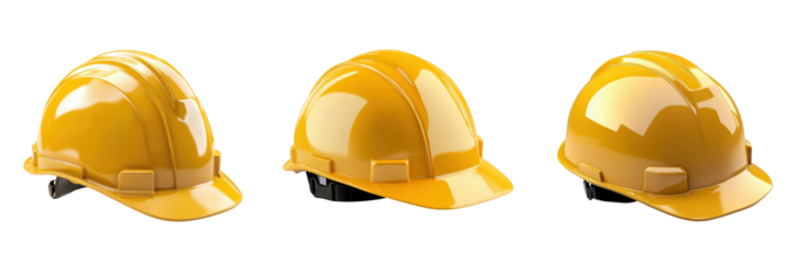 Set of Yellow Hard Hats for Construction Safety Isolated on Transparent Background