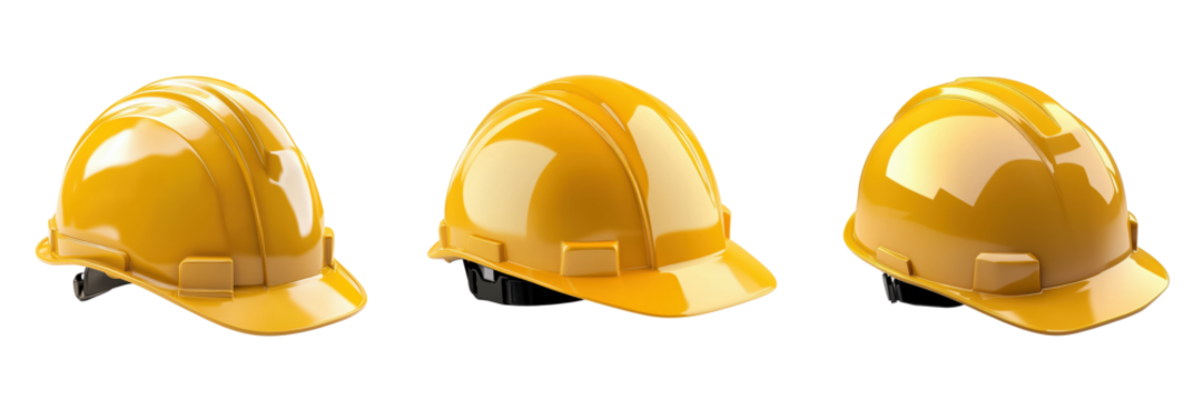 Set of Yellow Hard Hats for Construction Safety Isolated on Transparent Background