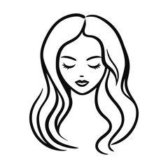 Beauty salon logo design. Outline girl with long hair, eyelashes, big lips. Female hairstyle. cosmetology, tattoo