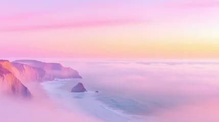Fototapete Rund Pink and Orange Coastal Sunset with Fog © tuty