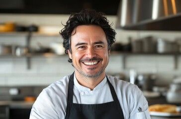 Obraz premium Chef in a clean, contemporary kitchen, posing
