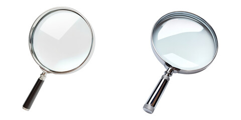 Close-Up of Two Different Magnifying Glasses Isolated on Transparent Background