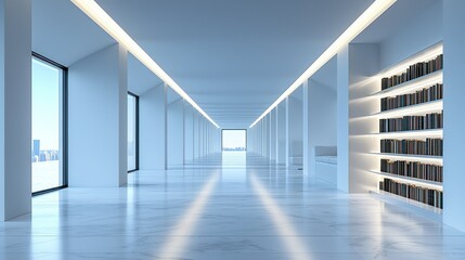 Modern Minimalist Hallway Design:  A Serene Space with City Views