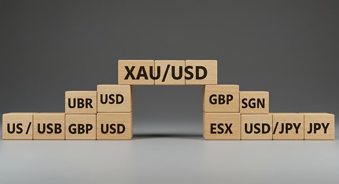 Wooden Blocks Showing Currency Exchange Rates and Pairs for Global Finance
