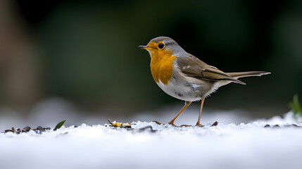 Fototapeta premium Robin On Snowy Ground In Winter