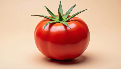 Fresh Ripe Red Tomato on Beige Background