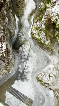 Frosty winter walk to Tomasovsky view, the rock protuberance providing wonderful views in National Park of Slovensky raj, Slovakia
