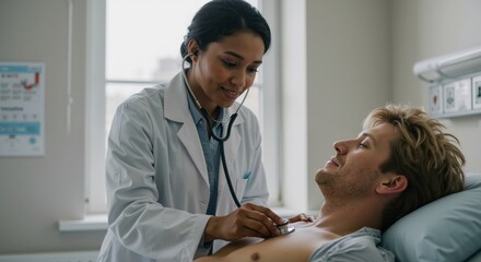 Obraz premium healthcare professional examining patient in hospital setting 