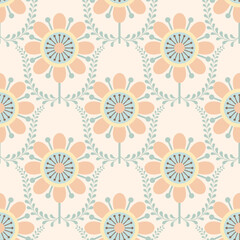 Retro floral pattern with repeating flower motifs. Ideal for textiles, wallpaper, packaging, and digital designs.	