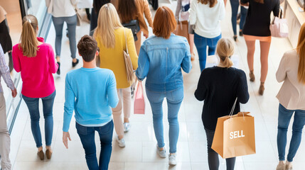 People Shopping in a Mall with Colorful Attire and Shopping Bags in a Spacious Retail Environment