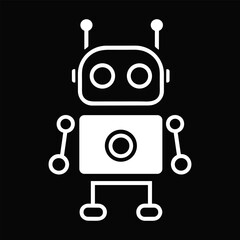 Outline robot vector icon. White linear simple robot isolated on black background