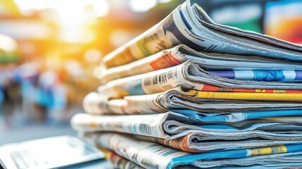 Stack of newspapers outdoors