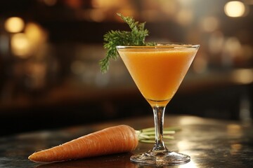 Carrot juice cocktail in a martini glass