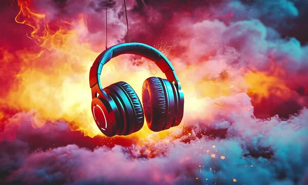Stylish headphones party mood.