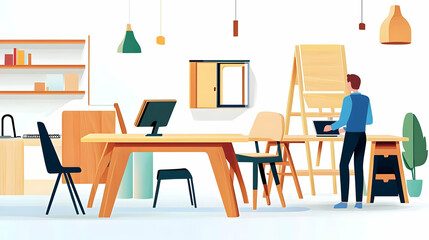 Modern Workspace Interior Design Illustration