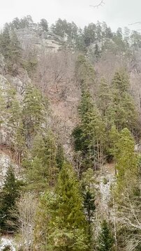 Frosty winter walk to Tomasovsky view, the rock protuberance providing wonderful views in National Park of Slovensky raj, Slovakia
