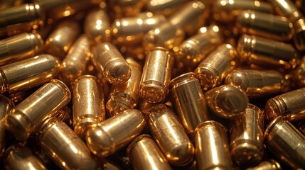 Close-up of a pile of gold-colored bullets.