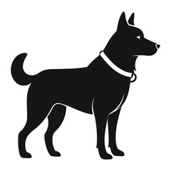 Silhouette of dog standing alert with leash on transparent background