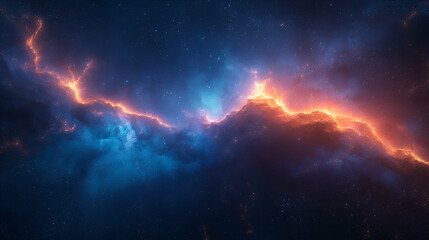 Galactic nebula with orange-blue hues, starry universe, celestial artwork, astronomy digital painting