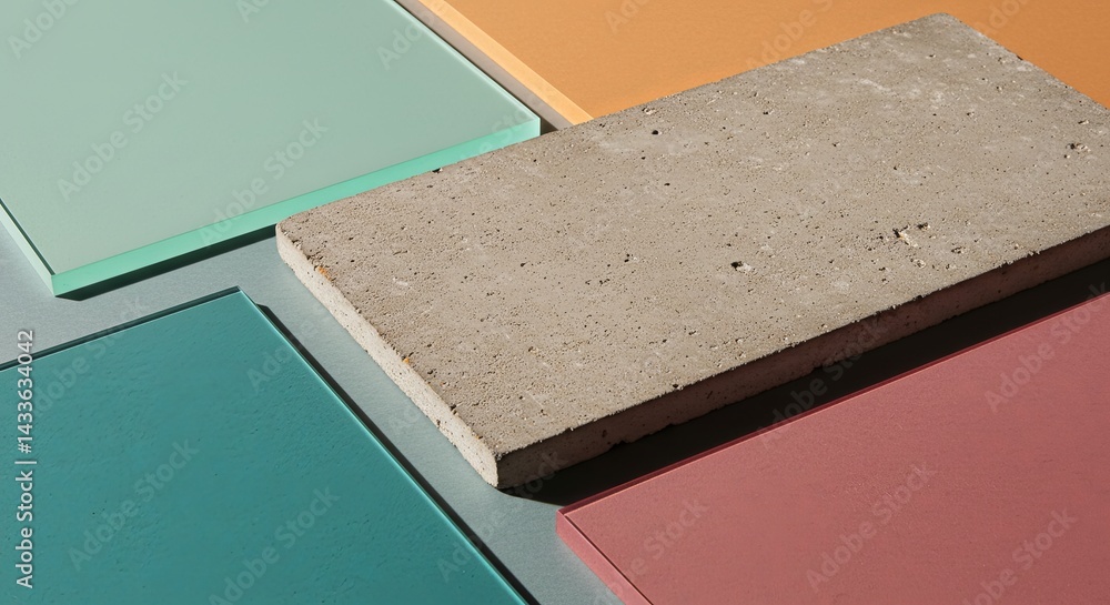 Aufkleber a colorful display of glass and concrete pieces arranged in a square