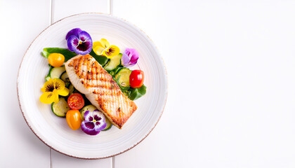 Lachs mit Blüten angerichtet 