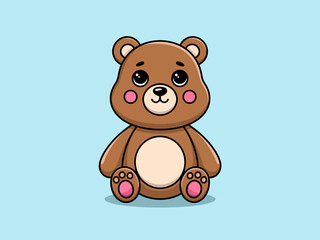 Obraz premium Cute Cartoon Brown Bear Cub Character Sitting Isolated on Light Blue Background Vector Illustration
