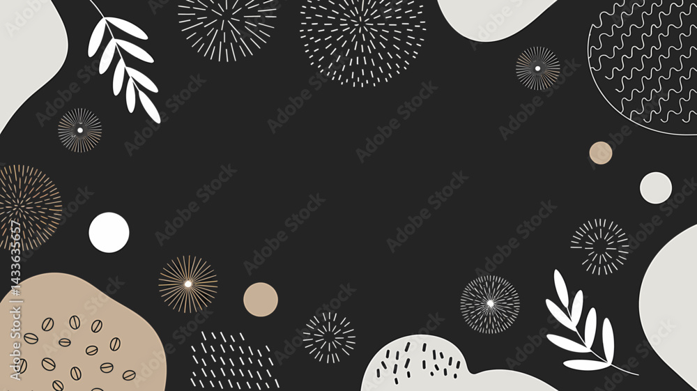 Poster Modern Abstract Botanical Frame on Dark Background with Organic Shapes and Textures
