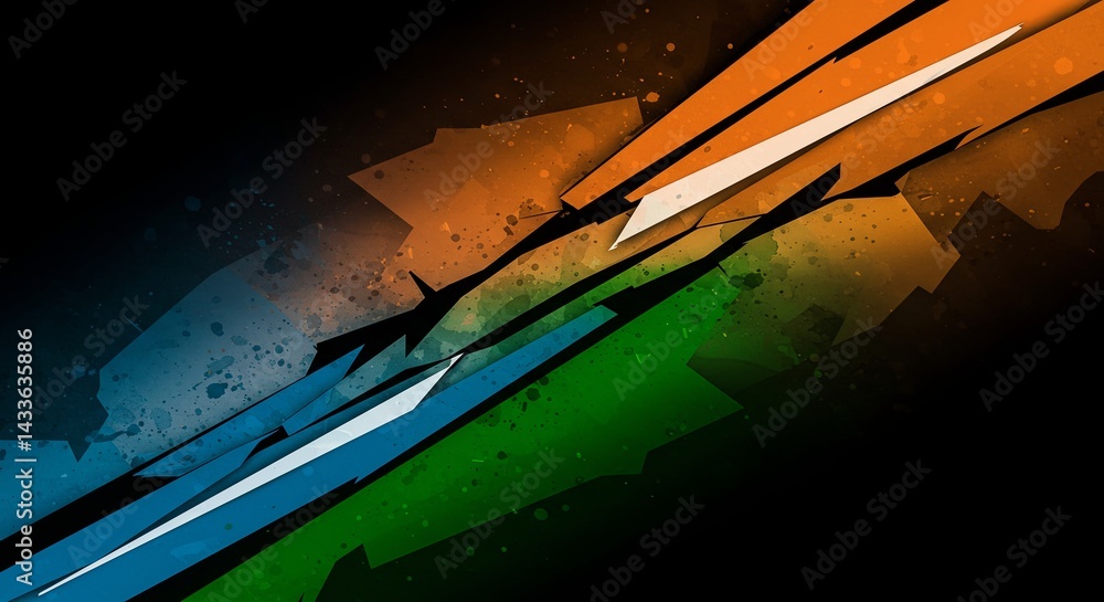 Poster A colorful abstract design with a green, blue and red stripe