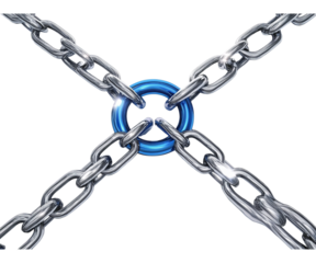 3D blue chain link icon with silver chains on Png Format and Transparent Background