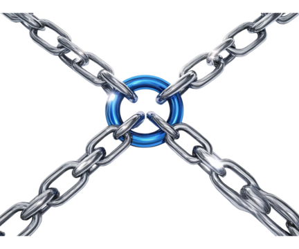 3D blue chain link icon with silver chains on Png Format and Transparent Background