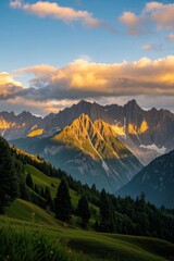 Obraz premium mountains with a few clouds in the sky and a few trees