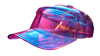 Transparent PVC visor cap with rainbow tint, fashion-forward concept, isolated  