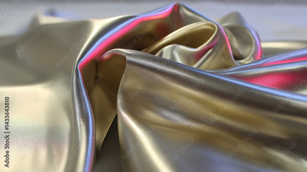Poster close up of gold fabric with shimmering texture and subtle color variations. soft lighting enhances 