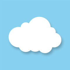 The icon of a white fluffy cloud with a shadow on a blue background. Design elements for the weather forecast. Cartoon cloud. Vector EPS 10.