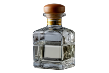 Classic Square Glass Bottle of Clear Tequila with Wooden Lid